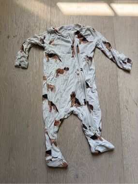 Angel Dear Cream Footed One-Piece with Brown Dog Print